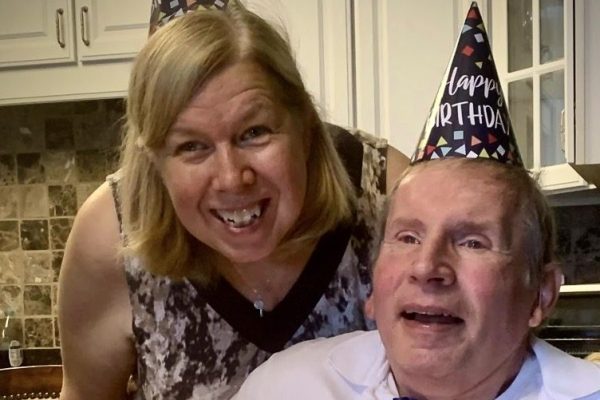 Nancy and Pete, celebrating his 67th birthday, in August 2021.