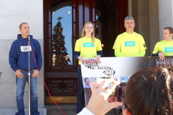 Courtney, speaking at the state capitol in Sacramento, California after his release.